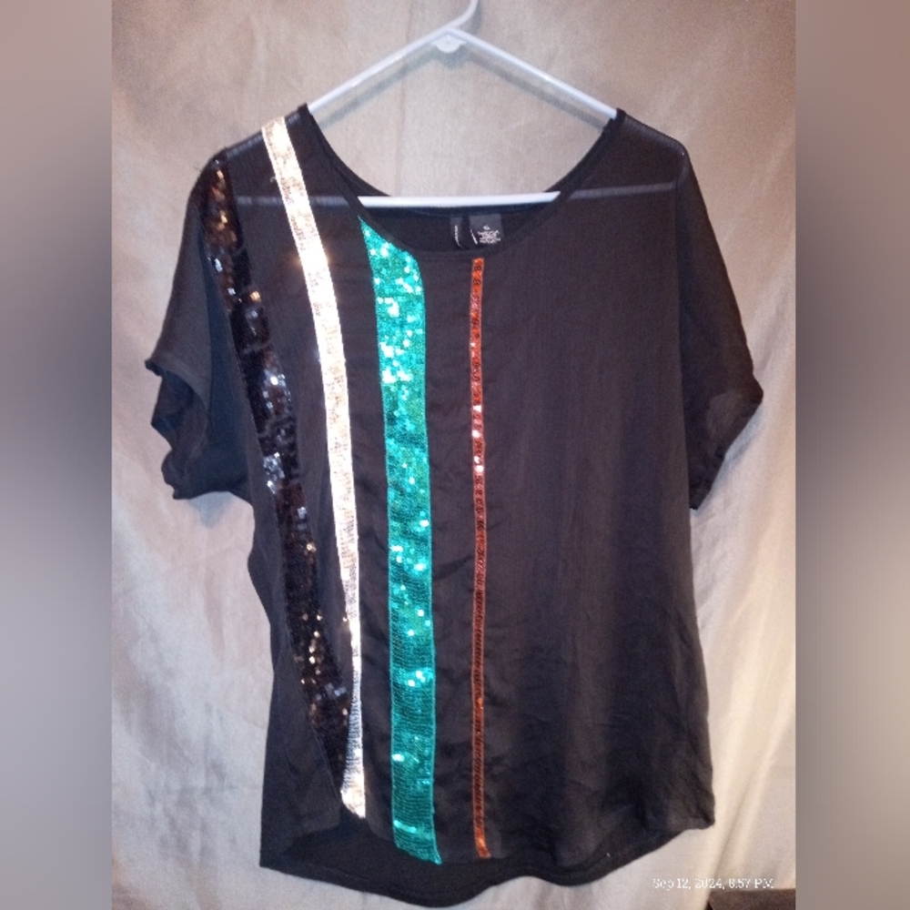 New Direction sequined striped top
